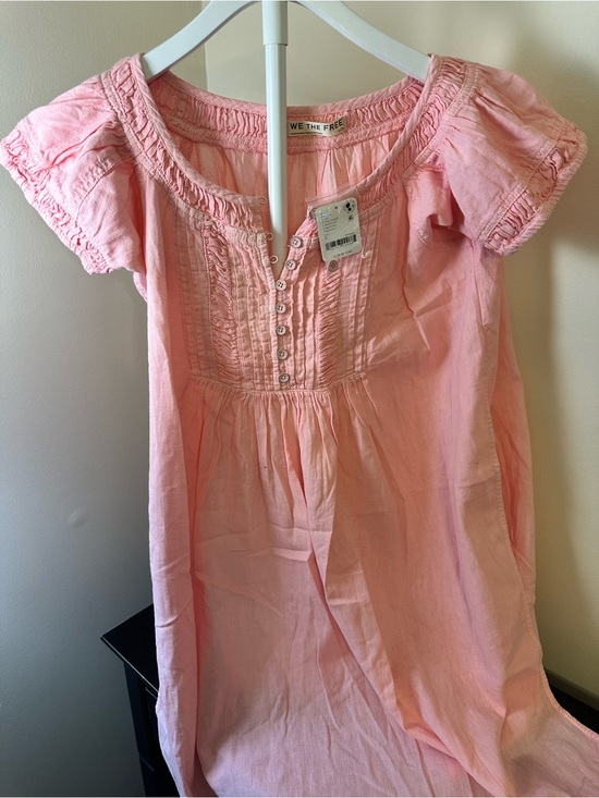 Free People Tops - We The Free by Free People Pink Long Pintucked Ruffle Front Tunic Top NWT Sz L